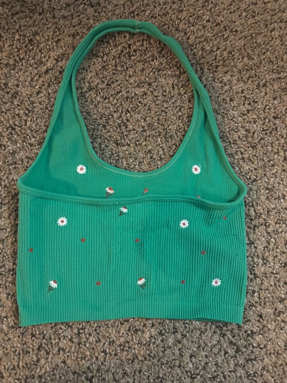 Zara Green Ribbed Daisy Embroidered Crop Tank XS/S - Picture 3 of 4